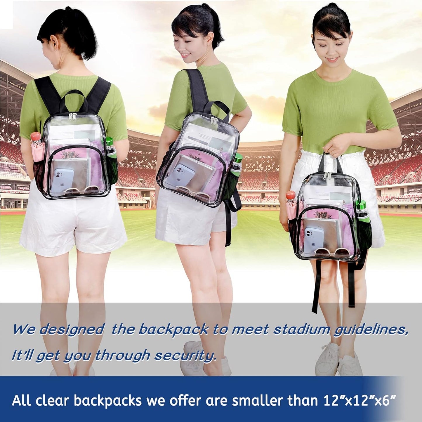 Mildbeer Clear Backpack - Stadium Approved 12x12x6 with 2 Bottle Holders | Ideal for Concerts & Festivals