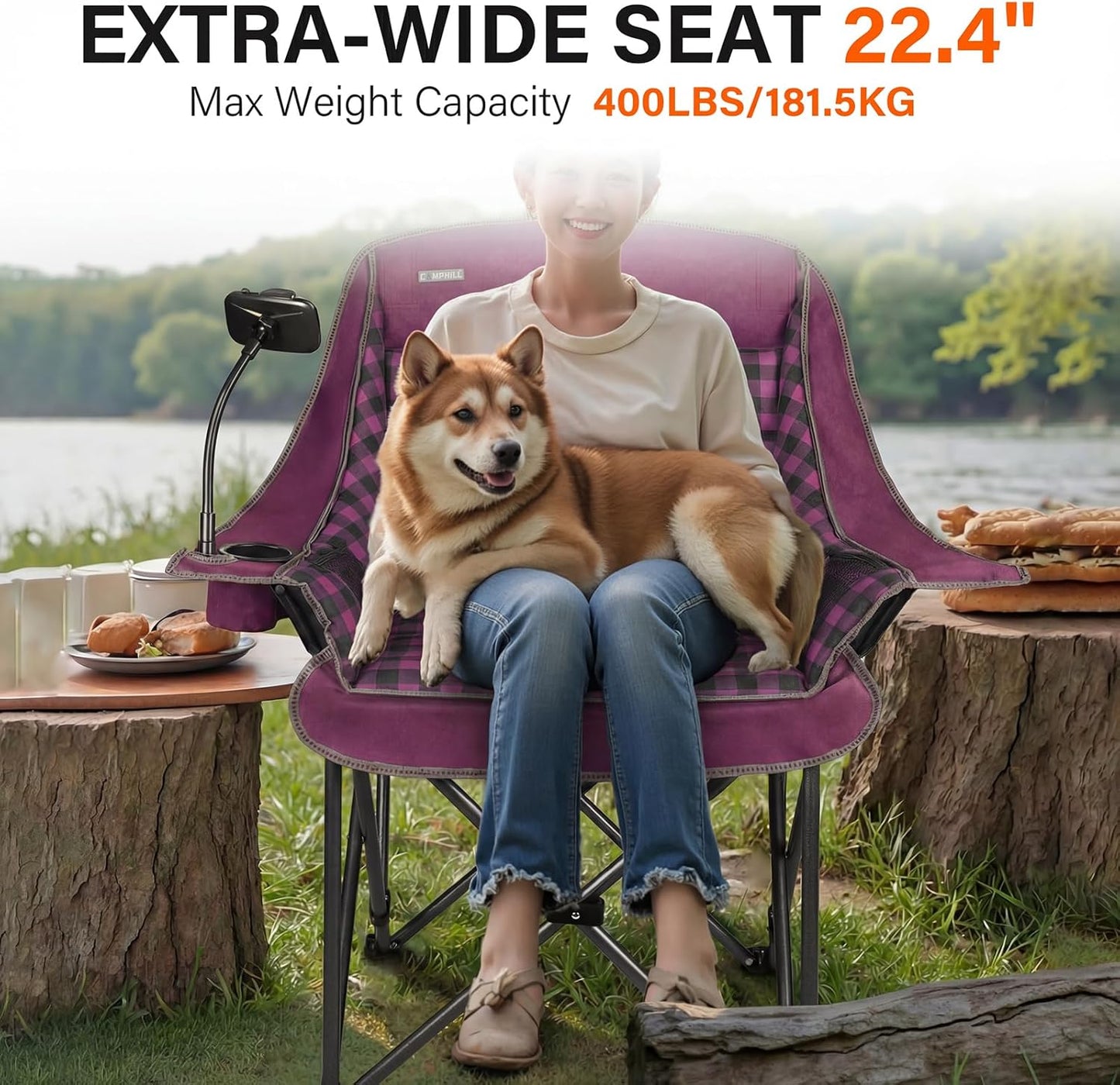 Regine Switzerland Oversized Camping Chair - Heavy Duty Extra Large Folding Padded Chair | Purple Plaid