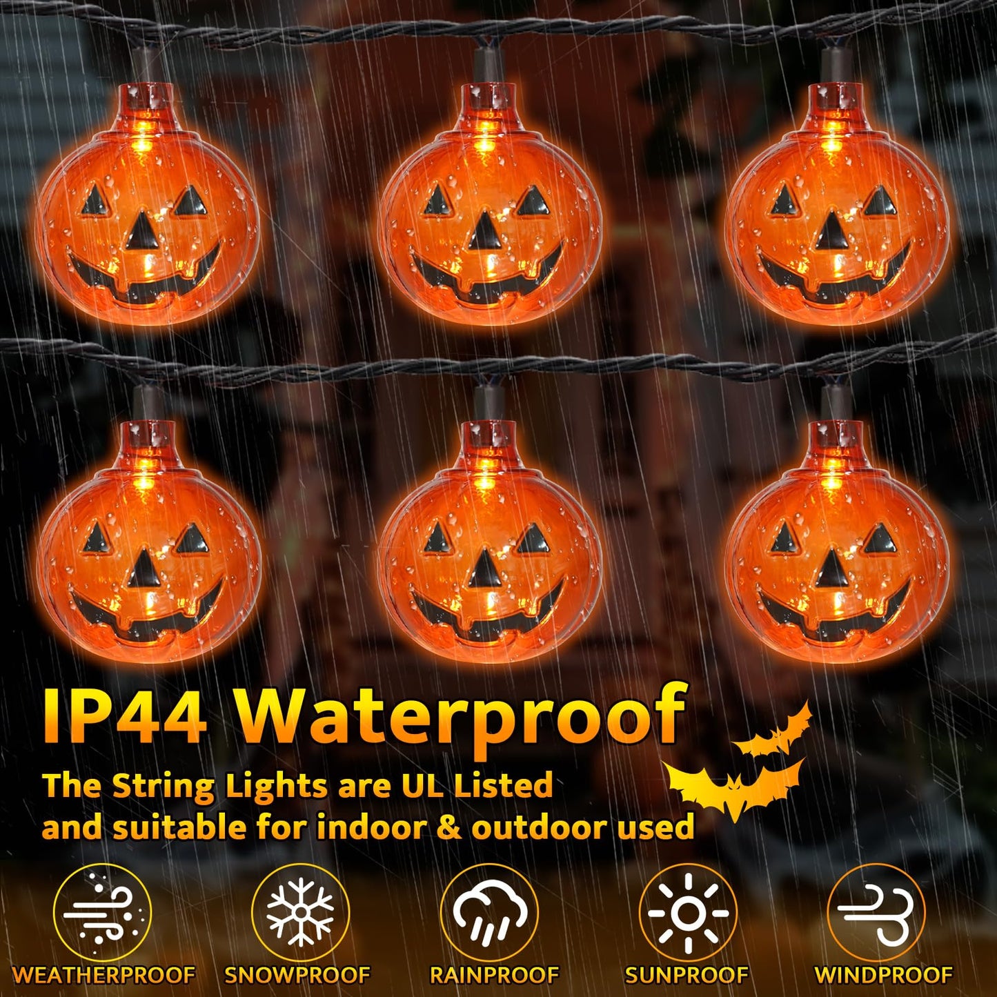 Couah Halloween Pumpkin LED String Lights, 8.5Ft Jack O Lantern Lights with 10 PCS Pumpkins Plug-in Waterproof for Outdoor Indoor Home Decorations