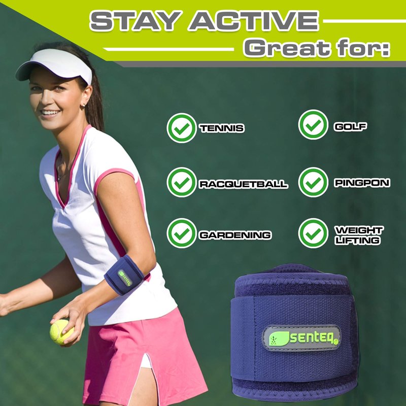 SENTEQ Tennis Elbow Brace: Arm Band for Tennis Elbow, Golfer Elbow and Forearm Support, Neoprene Wraps and Strap, Braces for Men and Women (Blue)