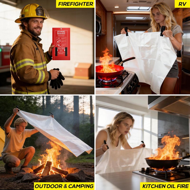 FLASLD 4 Pack Fire Blanket for Home and Kitchen, 40x40 Inch Fiberglass Fire Blankets Emergency for People, Fire Suppression Blankets for School Fireplace Grill Car Office Garage Welding Warehouse