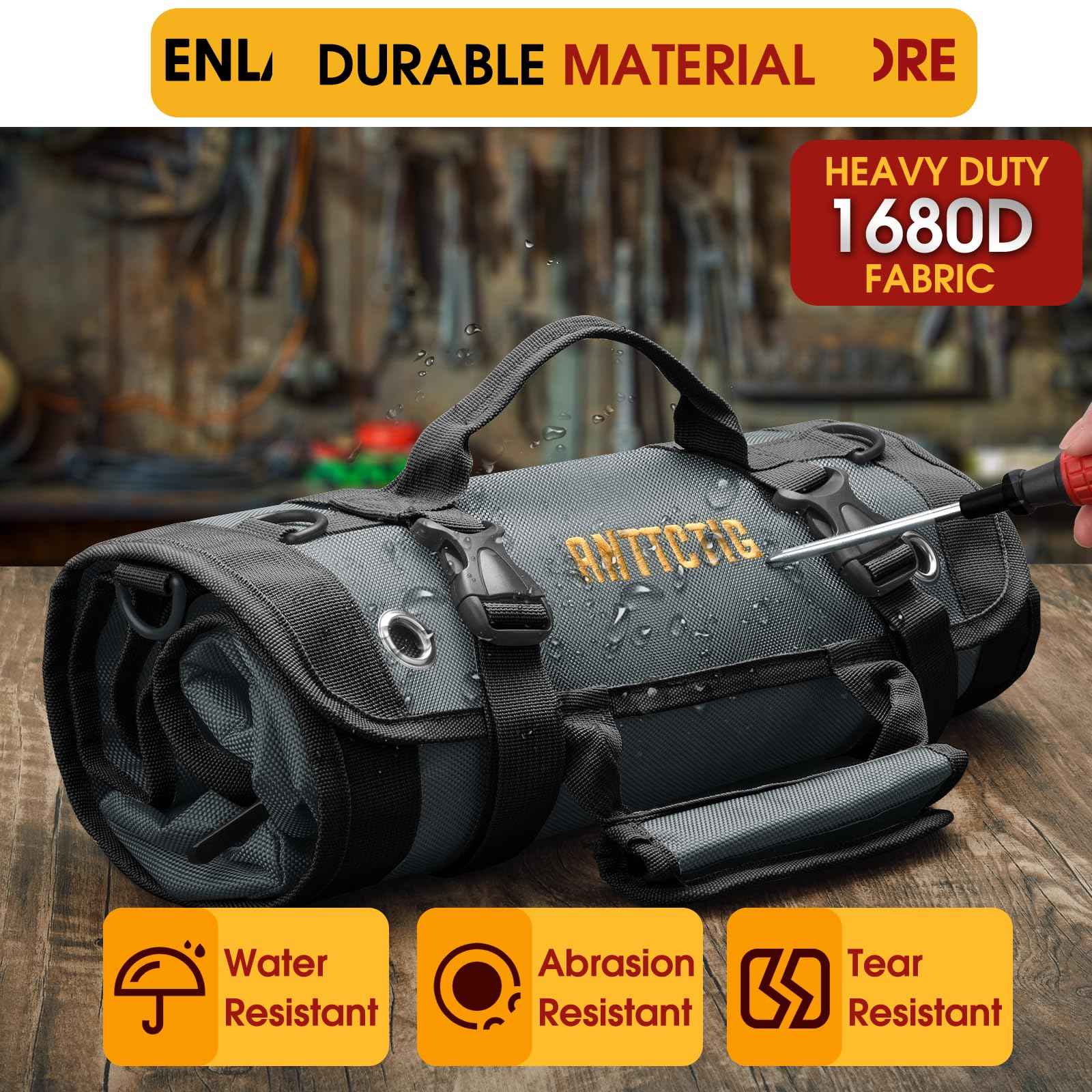 Tool Bags, Heavy Duty Tool Roll Up Bag for Men, Father’s Day Gift for Dad Husband Him, 6-in-1 Detachable Tool Roll Bag with 3 Tool Pouch+1 Wrench Roll+2 Pockets, Compact Tool Box Organizer(Grey)