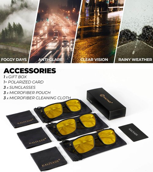 KALIYADI Night Vision Glasses for Men, Lightweight Night Driving Glasses for Driving (Night Vision/NightVision/NightVision)