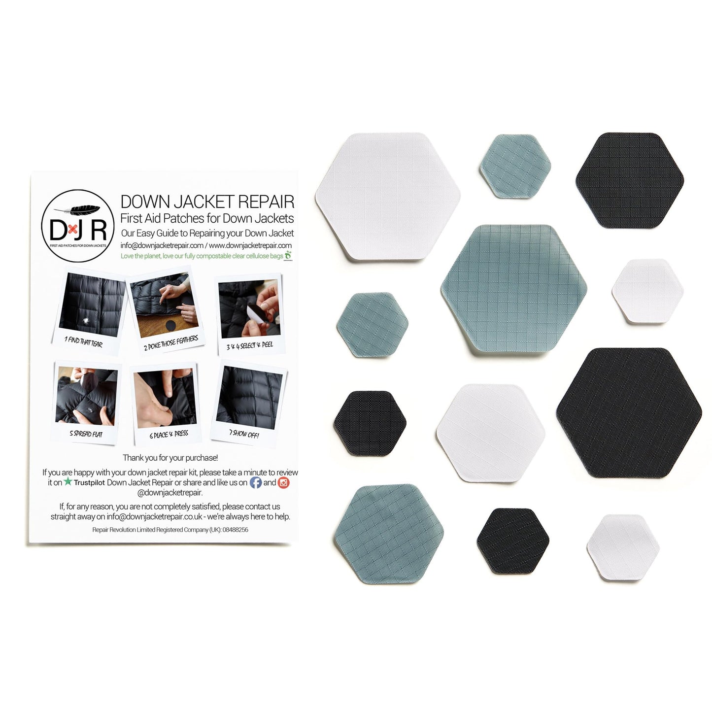 HEX Triple - Three Colour Kits - Hexagonal Down Jacket Self-Adhesive Repair Patches