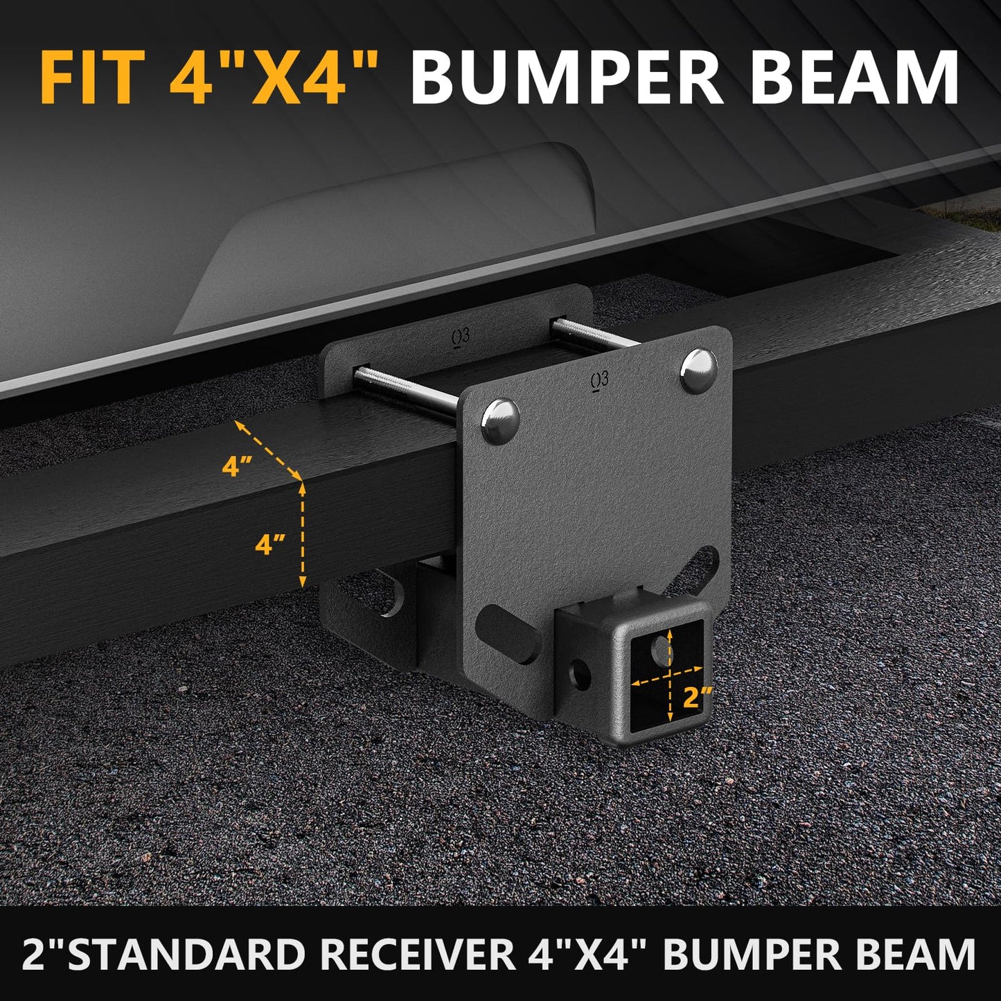 YZONA RV Bumper Hitch Receiver, 2 inch Tow Hitch Trailer Fits 4" x 4" Square Rear Beams, 3500 LBS Capacity Towing Adapter Openning for Camper Cargo Carrier Bike Racks RV Tire Carrier Ball Mounts