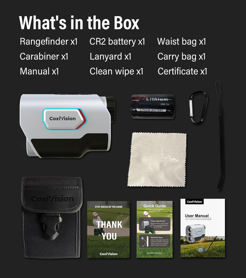 CoxiVision Golf Rangefinder with Slope - 1300/1500 Yards Range Finder for Hunting with Magnet Stripe,6X Magnification,Slope Switch for Golf Tournament Legal,Flagpole-Lock Vibration, Bow/Rifle Mode