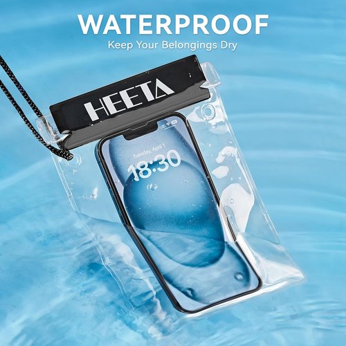 HEETA 5-Pack Clear Waterproof Dry Bags - Water-Tight Cases for Documents, Phones & Maps | Ideal for Kayaking & Boating