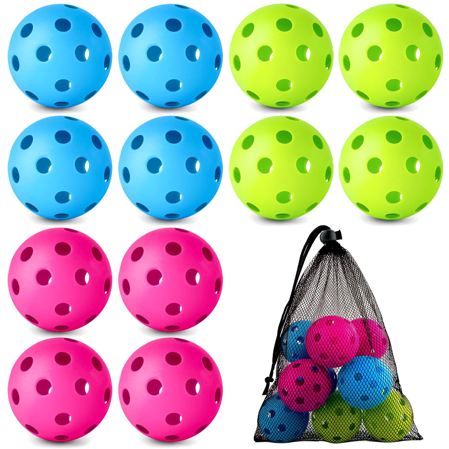 Coopay 12 Pack Baseball Practice Balls Plastic Training Balls Lightweight Hollow Softballs with a Drawstring Bag for Hitting, Baseball Training Indoor Outdoor Use (3 Colors)