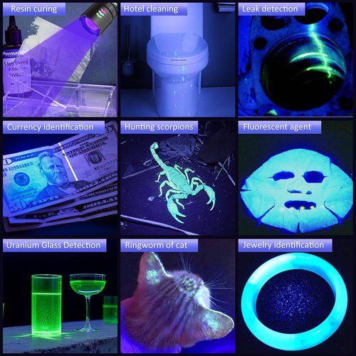 365nm UV Flashlight Black Light, Rechargeable 2-in-1 White and Ultraviolet Light Combo, Zoomable LCD Display UV Light for Pet Urine Detection, Resin, Rocks, Scorpion, AC Leak, Camping, Emergencies