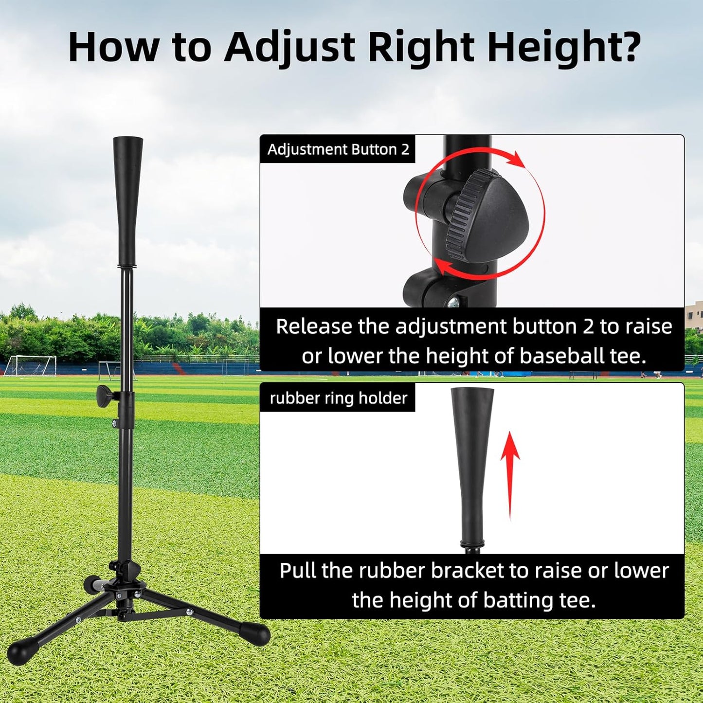 Skiennix Kids Baseball Tee - Portable & Stable Batting Tee with Carry Bag | Adjustable 20.87-31.29 Inches for Ages 3-8