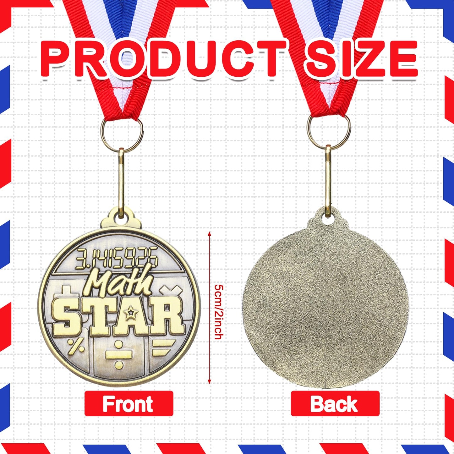 Quelay 30 Pcs 2 Inches Student Award Medals Bulk Awards Medal with Neck Ribbons Metal Trophy Prize Gift for Tournaments, Competitions, Party, Kids and Adults(Math Star Medals)
