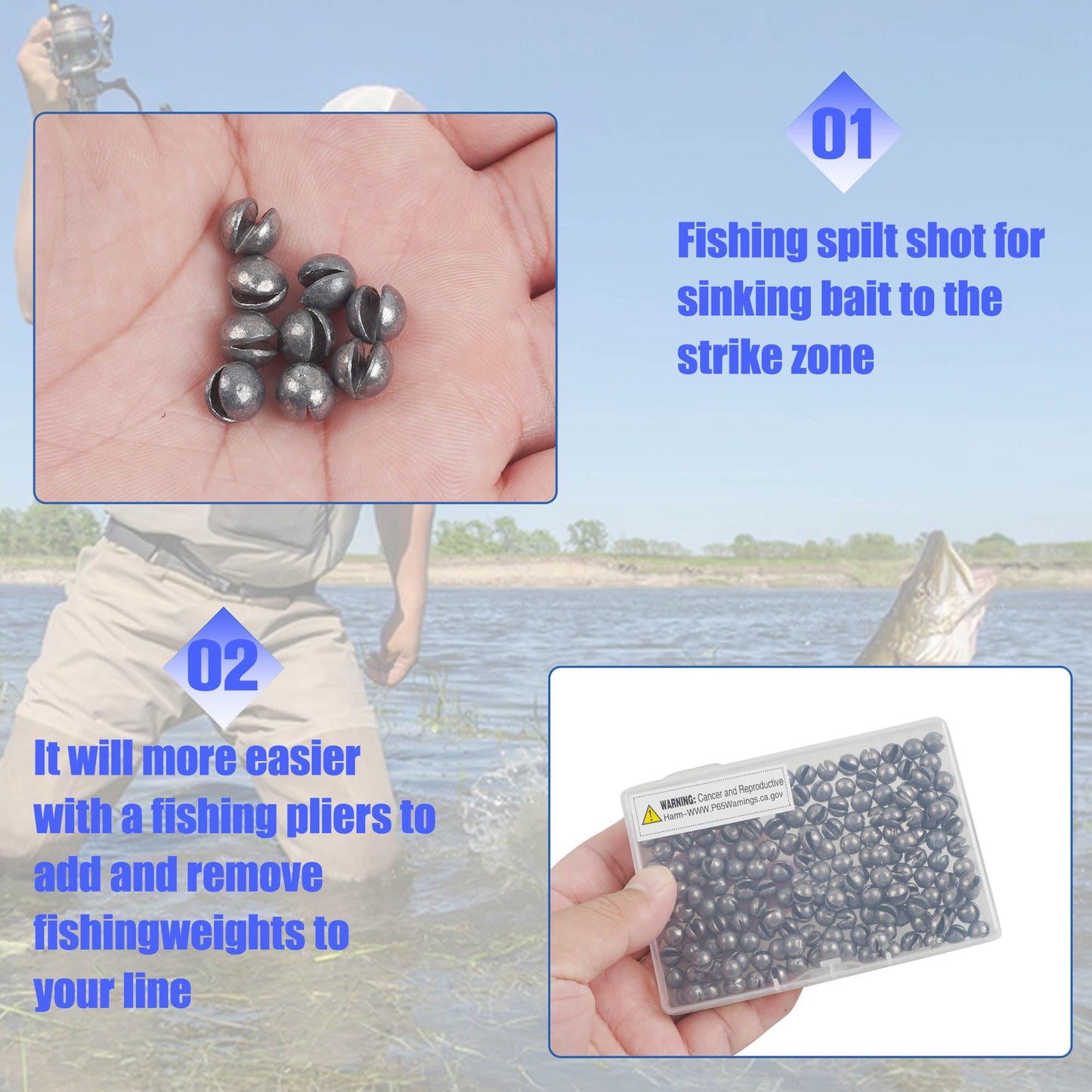 Removable Split Shot Weights Fishing Weight Sinker Slip On Fly Fishing Line Sinkers Freshwater Saltwater Round Lead Sinking Egg Sinkers Fishing Drop Shot Sinker Fish Tackle 1.8g 60pcs