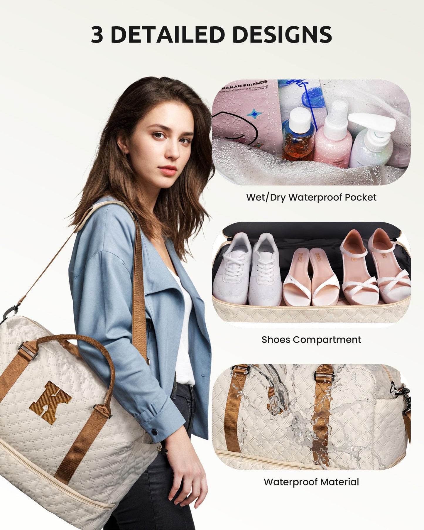 Vogewood Gifts for Granddaughter-Girl Duffle Bag with Shoe Compartment, Personalized Girl Weekender Bag, Monogram Overnight Bag, Letter Travel Bag with Makeup Bag，Daughter Friend Gifts (Letter S)