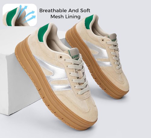LUCKY STEP Women's Platform Sneakers - Classic Retro Style with Thick Rubber Sole | Casual Low Top Walking Shoes