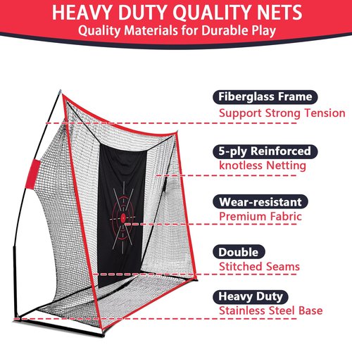 PENSUN Golf Practice Hitting Net - 10x7ft Heavy Duty Golf Net with Mat, Target Cloth, 8 Tees, 10 Balls, Carry Bag for Backyard Driving, Indoor & Outdoor Training