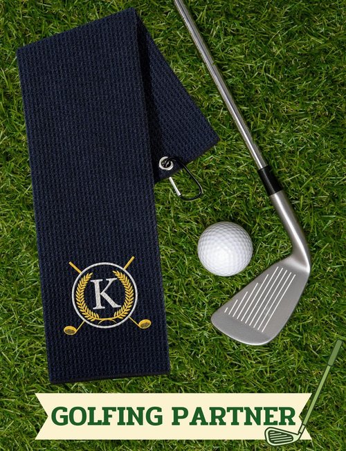 CybGene Golf Towel Gifts - Microfiber Golf Towels for Men and Women on Birthday, Christmas, 16'x 24', Black, Initial J