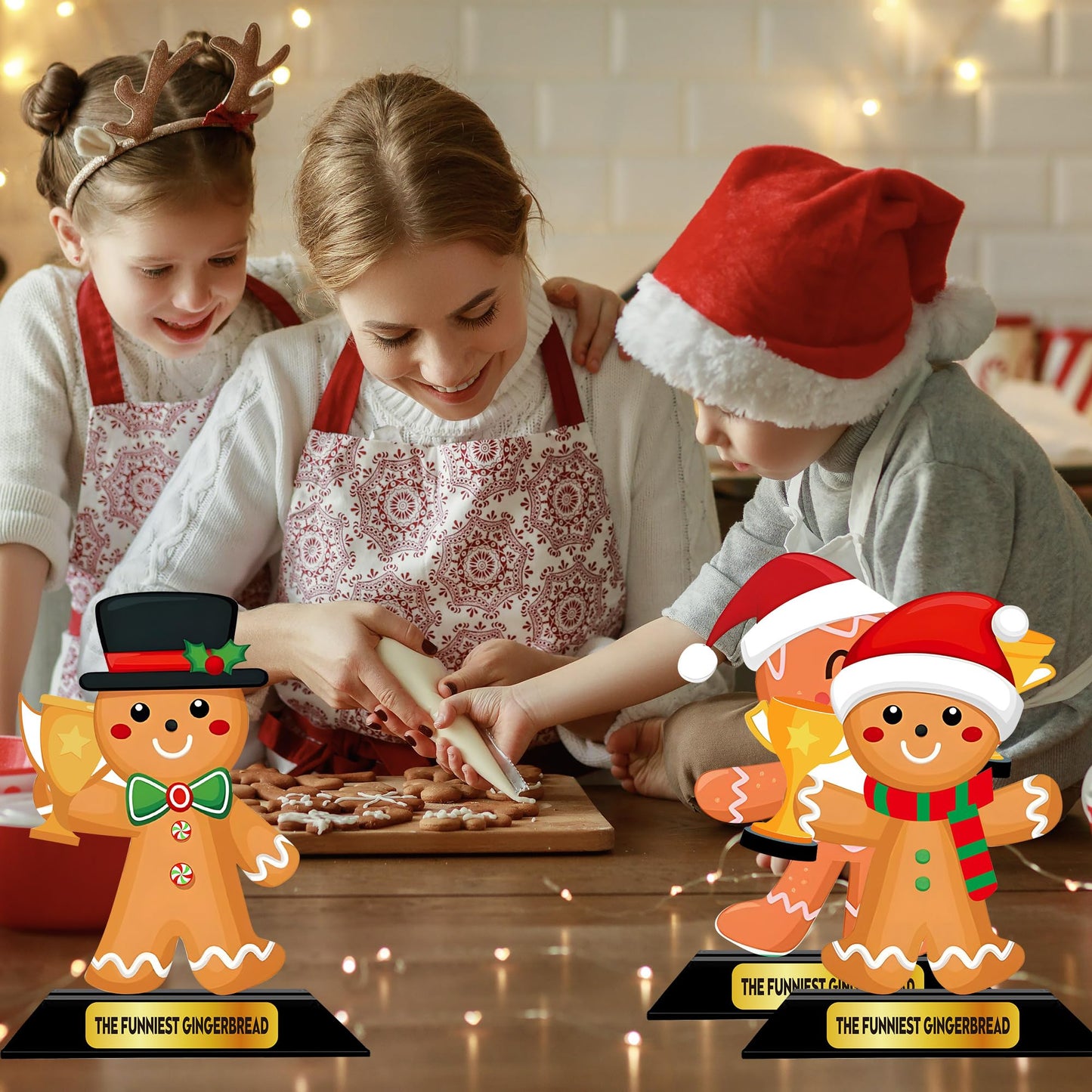 LOTADILO 3 Pcs Christmas Contest Trophy Set Wooden Gingerbread Man Contest Trophy Funny Trophies Gingerbread Man Cookie Santa Snowman Funny Party Prizes for Adults Xmas Decorations