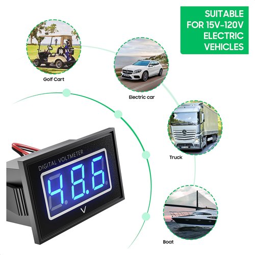 10L0L 1 Pack Golf Cart Digital Voltmeter, Waterproof LED Battery Voltage Meter, DC 5-120V for 12V 24V 36V 48V 60V 72V Systems, Compatible with Club Car, EZGO, Yamaha, Boats
