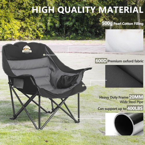 Colegence Oversized Camping Chairs - Heavy Duty Padded Lawn Chairs for Adults | Set of 2, 450LBS Support - Black & Grey