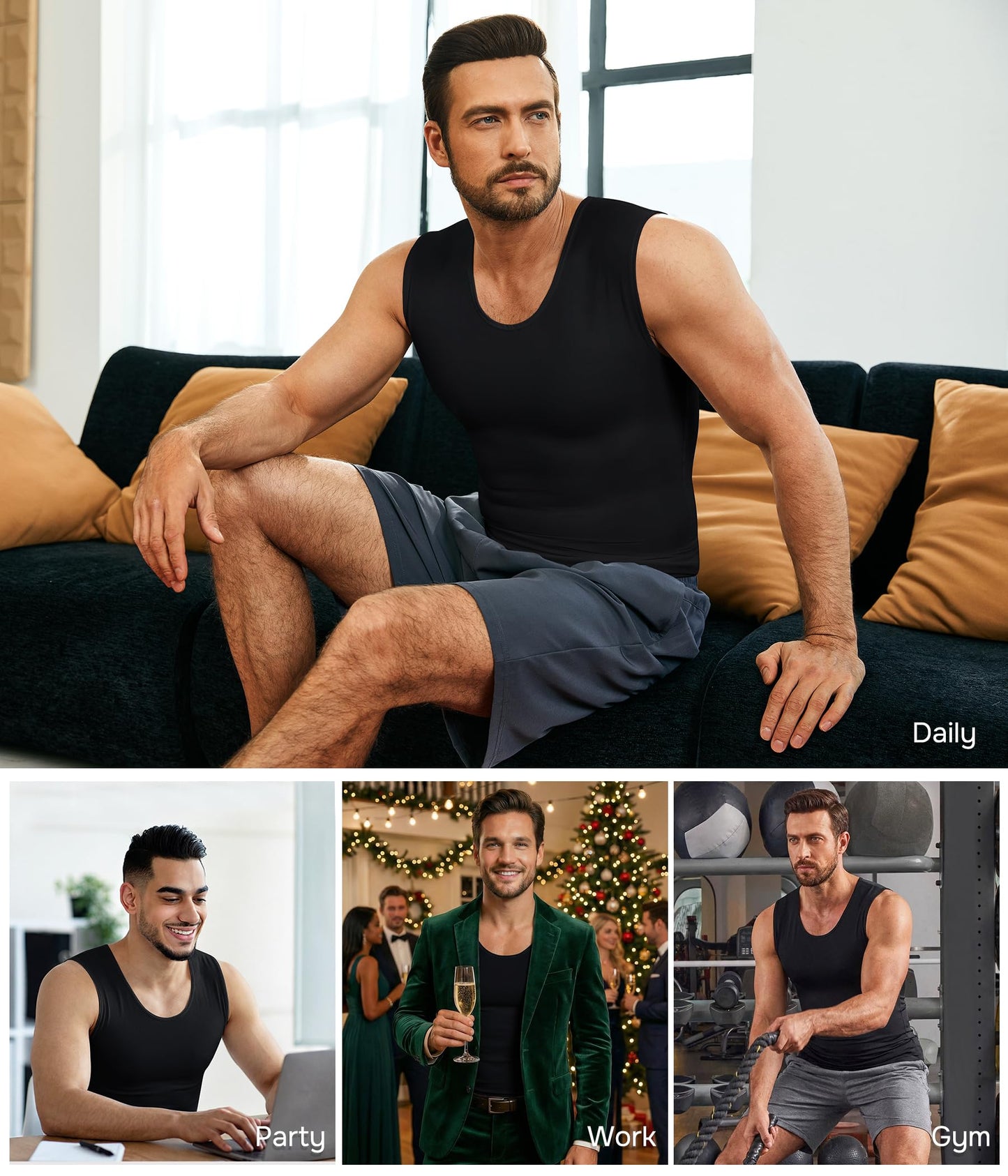 Eleady Compression Shirt Men Sleeveless - Gym Tank Tops Men's Slimming Compression Tank Body Shaper - Black,Large