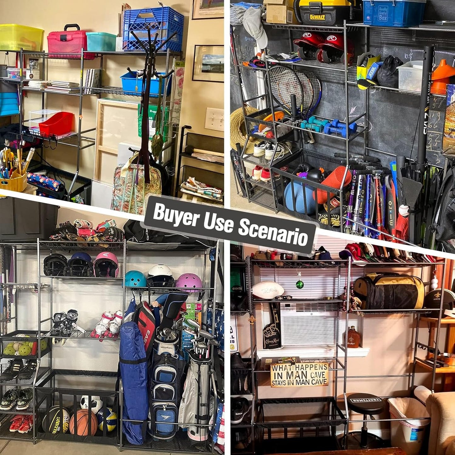 Skiennix Large Garage Sports Equipment Organizer - Upgraded Rack for Golf Bags & Balls | Indoor/Outdoor Storage Solution