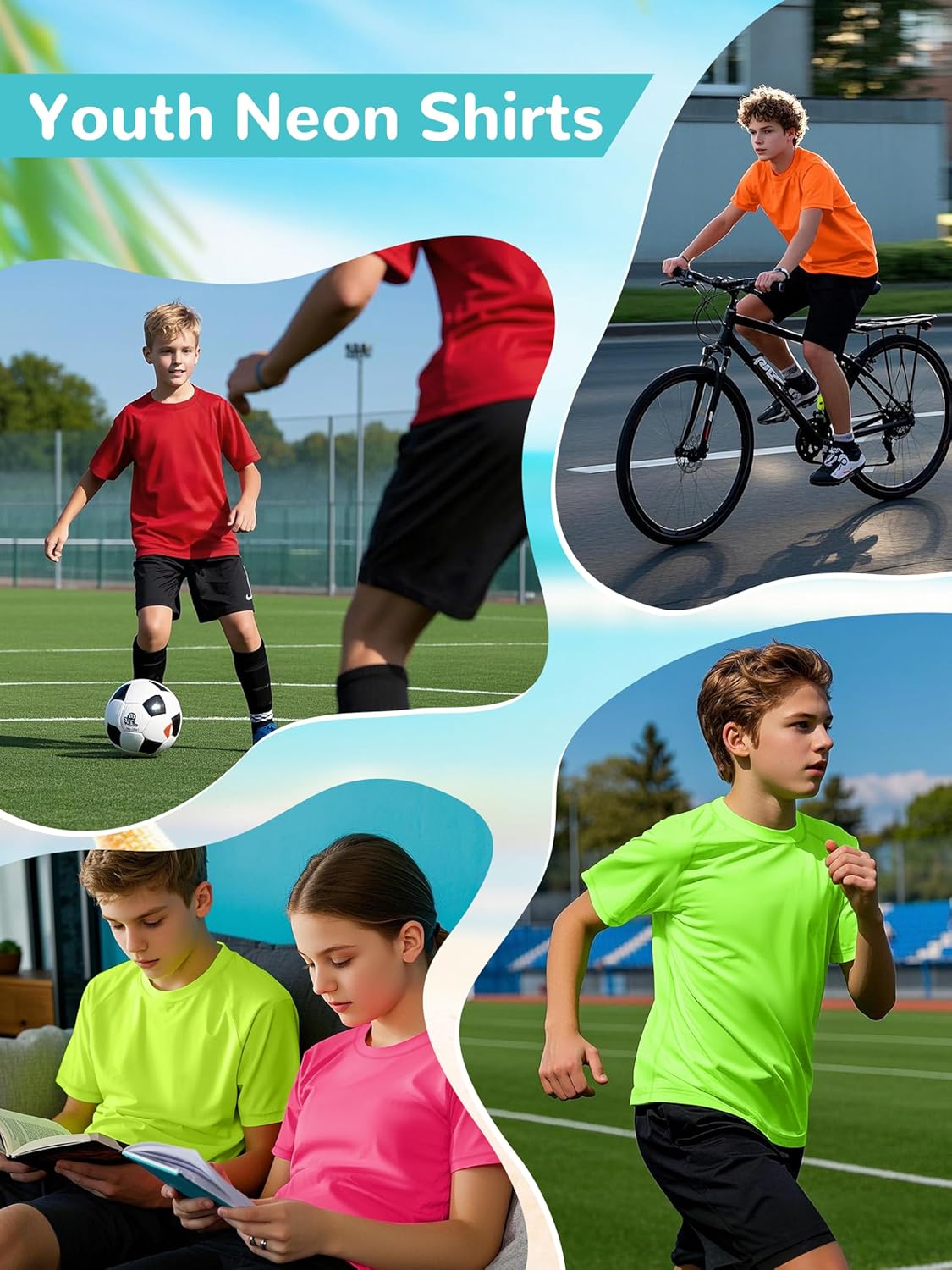 Skiennix Boys' Rash Guard | 4-Pack Neon UPF 50+ Short Sleeve Swim Shirts for Kids