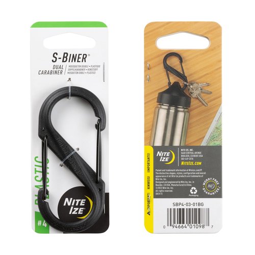 Nite Ize-Biner Dual Carabiner Plastic - Durable Dual Carabiner with Wire Gate Closure for Organizing Keys & Keychain Attachments - Size 4, Black (8 Pack)