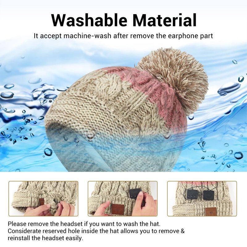 Wewow Bluetooth Beanie for Women, Beanie with Bluetooth Headphones and Microphone, Thick Winter Music Hat, Outdoor Homes and Gifts, Pink