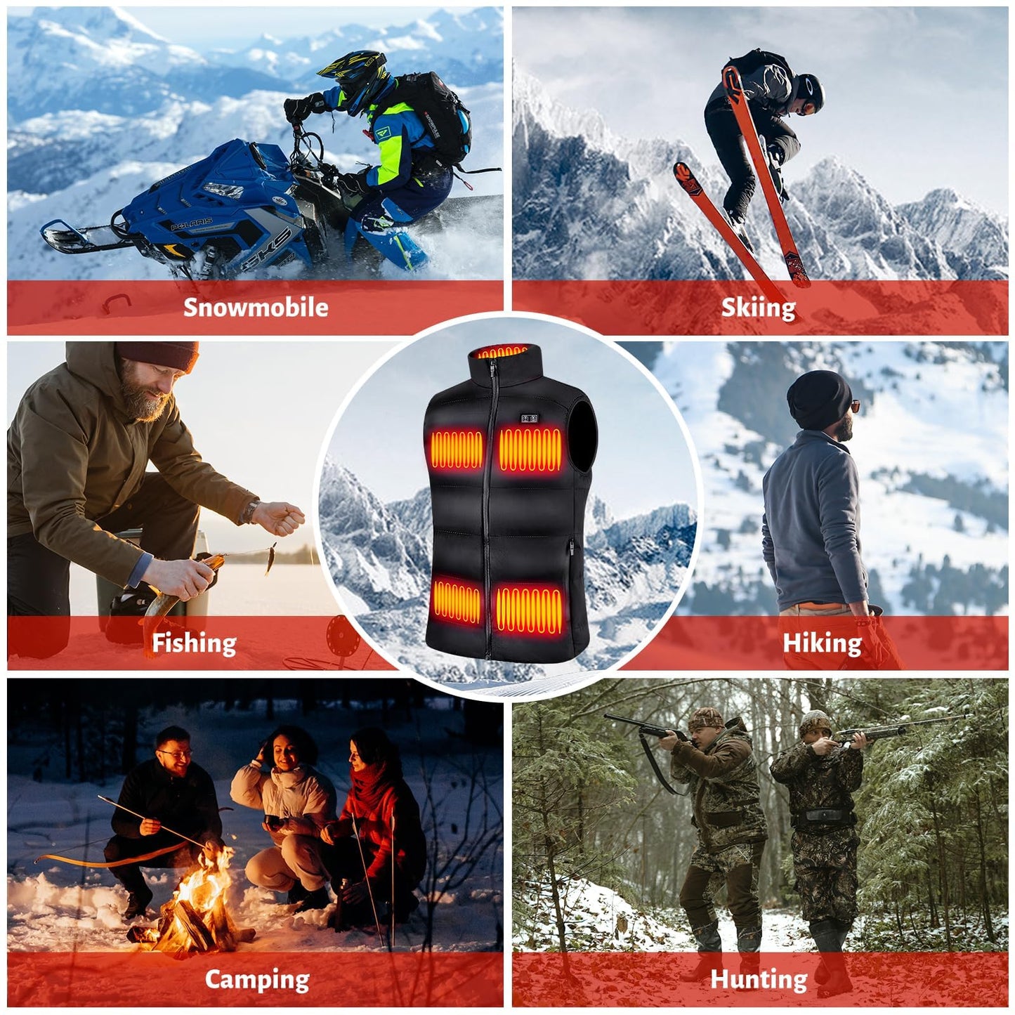 GYIPFIPA Rechargeable Heated Vest, 11 Heating Zones Warming Heated Jacket Rechargeable Heated Vest with 16000mah Battery Pack(XXLarge)