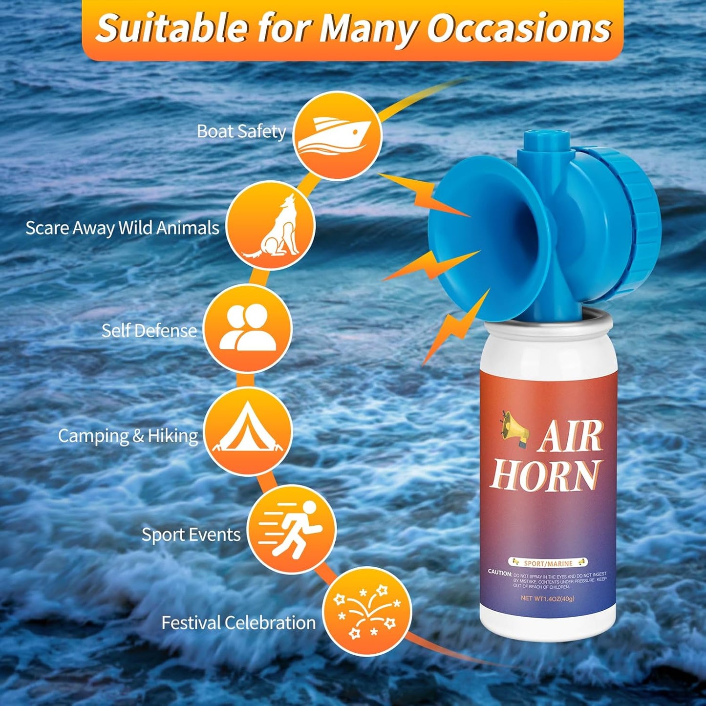 Air Horns | Loud Marine Safety Air Horns - 1.4oz Mini Handheld for Boating, Camping & Events