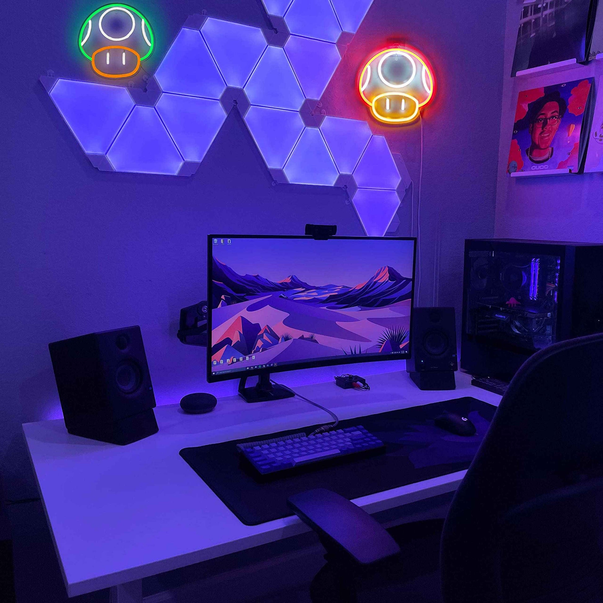 Heliwey Game LED Neon Light Sign for Game Room Decor Super Mushroom NPC Wall Decor for Bedroom, Man Cave, Party, Gaming Club Neon Wall Signs (Green)