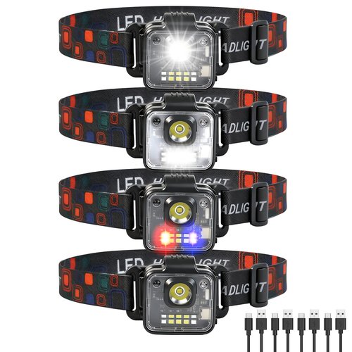 Headlamp Rechargeable 4Pack, 3000 Lumen Ultra-Light Bright Headlamp Flashlight, Clip-on Detachable Portable LED headlamp, 5 Mode Rechargeable Headlamps for Outdoor Camping Fishing