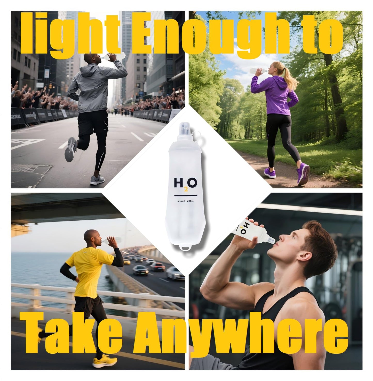 HECHZSO Collapsible TPU Soft Flask 500ml Leakproof Hydration Bottle with High-Flow Bite Valve for Running, Hiking, Cycling & Climbing, Lightweight Foldable Water Bottle (2 pcs 500ml)