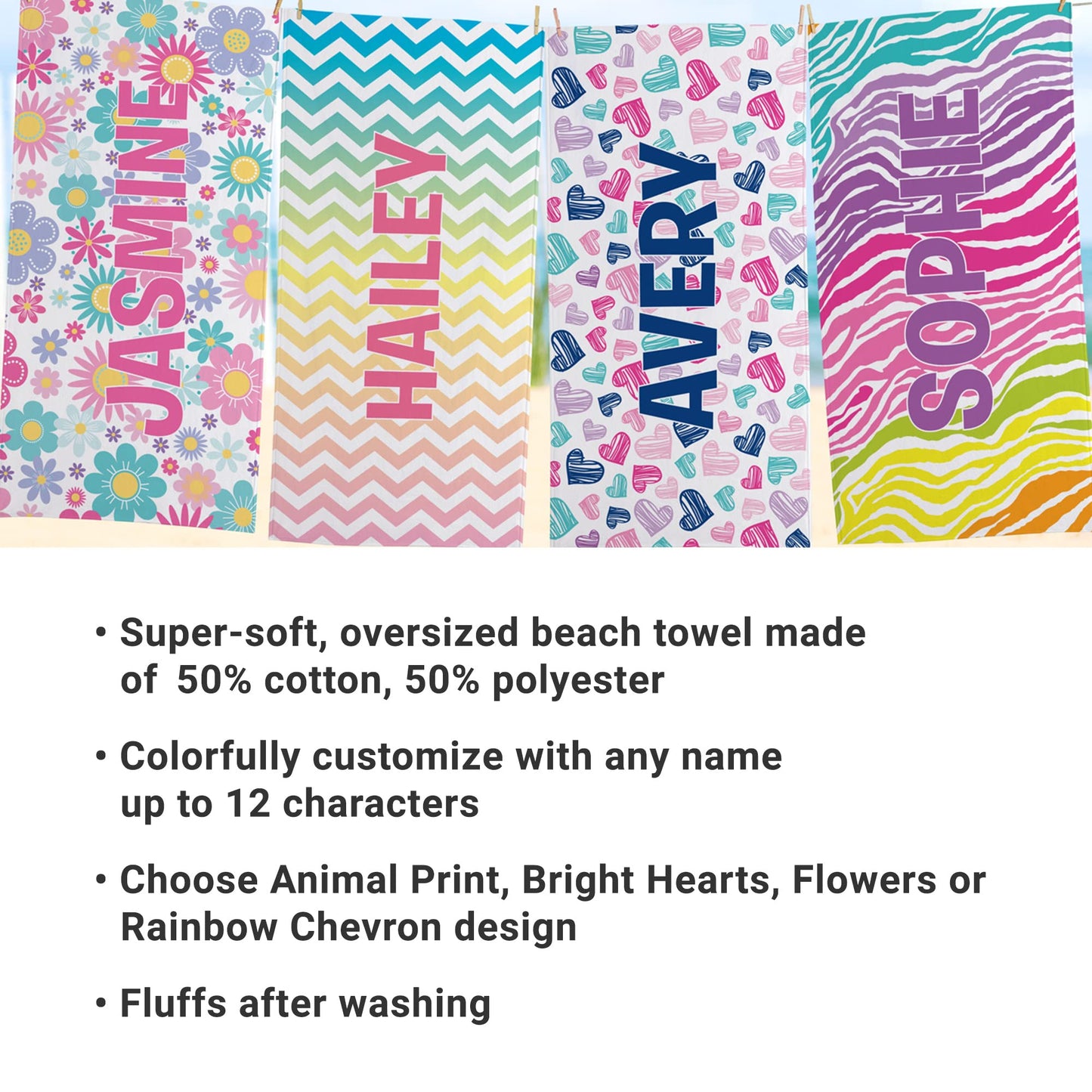 Let's Make Memories Personalized Beach Towel - Vacation Gear - for Beach, Pool, Camp, Vacation - Customize with Name - Standard Size - Flowers
