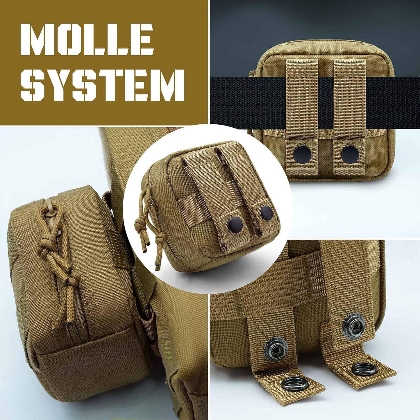 Skiennix 2 Pack Small Admin Pouches - 1000D Tactical Molle Mini Tool EDC Waist Belt Bags for Vest & Backpack