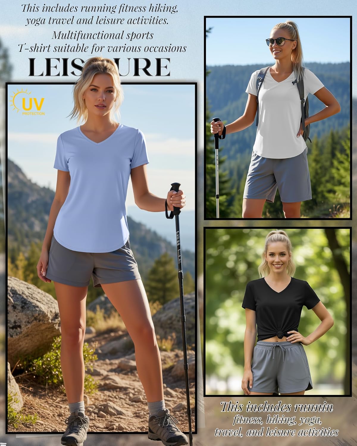 Oakgarden Women's Workout Tops - Quick Dry UPF 50+ V-Neck Gym Shirts | Lightweight, Side Slits, 4 Pack