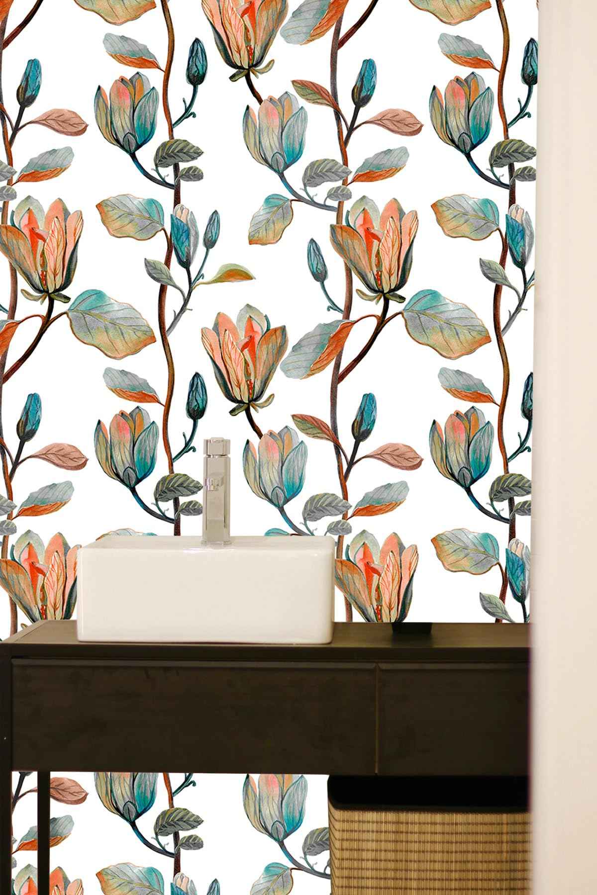 MIAHOME Magnolia Floral Leaf Peel and Stick Wallpaper Vintage Contact Wall Paper Modern Botanical Self Adhesive Vinyl Removable Renter Friendly Leaves Wallpaper 17.7in x 9.8ft