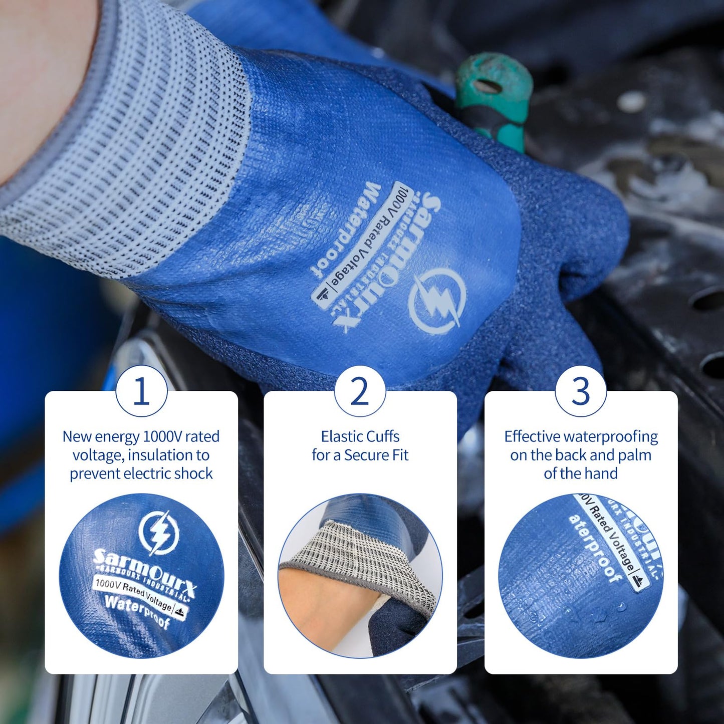 SarmourX Electrician Gloves 1000V High Voltage Insulated Work Gloves Waterproof Electrical Gloves Rubber Non-slip Design