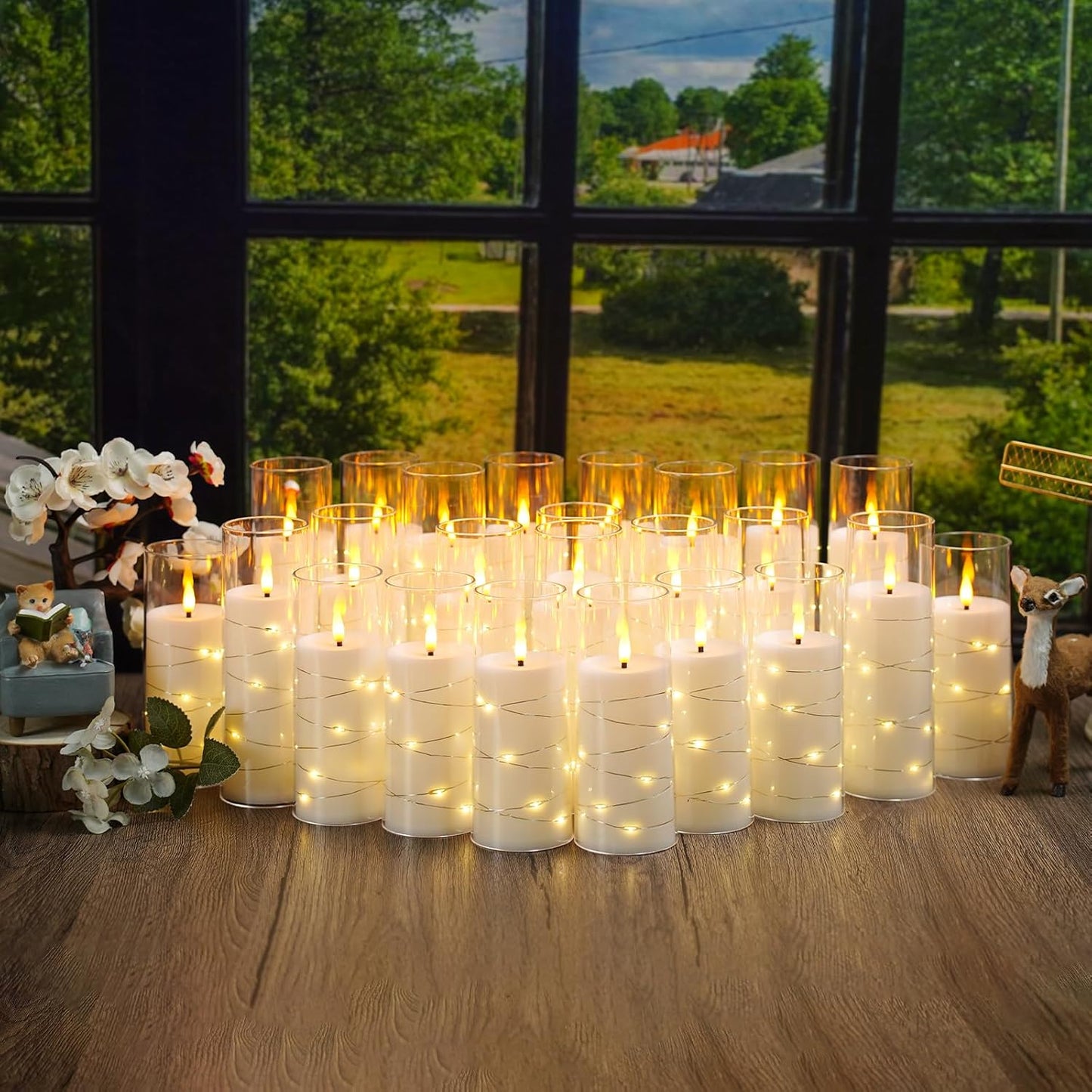 Flameless LED Pillar Candles Set - 9 Pcs White with Remote & Star String for Home Decor