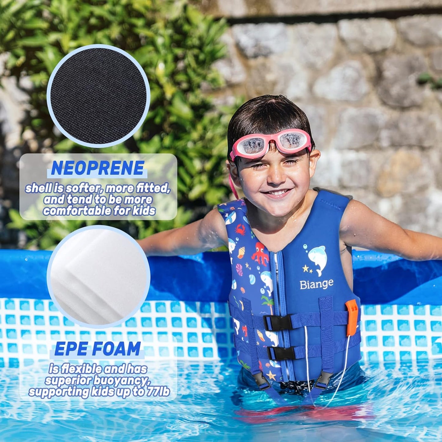 Skiennix Kids Swim Vest - Toddler Swimming Jacket Floaties with Emergency Whistle | Ages 1-9 Years Old