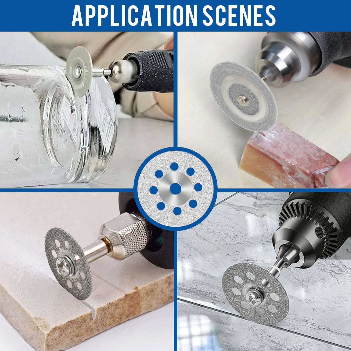 20pcs 545 Diamond Cutting Wheel Cut Off Discs Coated (22mm) for Dremel Rotary Tool with 402 Mandrel (3mm) 4pcs and Screwdriver for Cutting Glass, Stone, Ceramic, Marble, Tile, Plastic