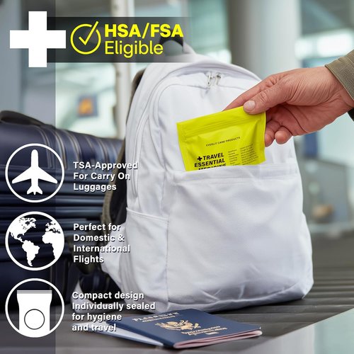 Everlit Care Travel Essential First Aid Kit - TSA Compliant Mini Medkit with Bonus Medical Supplies | 64 Tablets Individually Packed