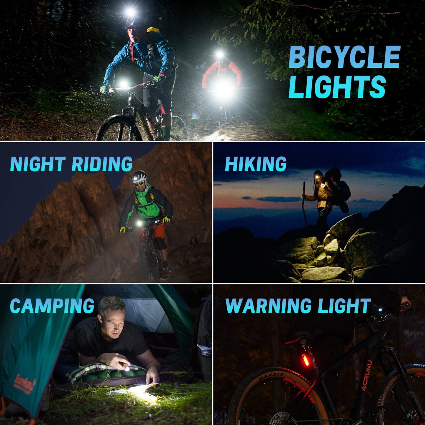Bike Lights Front and Back, Mountain Bike Lights for Night Riding, Rechargeable USB-C Strong Brightness Bike Headlight with Tail Light, Stroller Lights for Walking at Night,Bike Lights Kids (Blue)