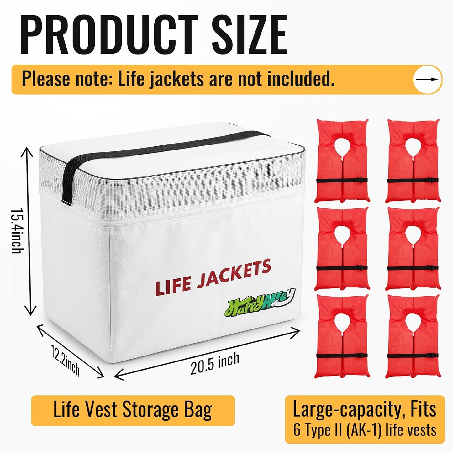Skiennix Heavy Duty Life Vest Storage Bag - Waterproof Oxford Design, Fits 6 Type II Jackets, White