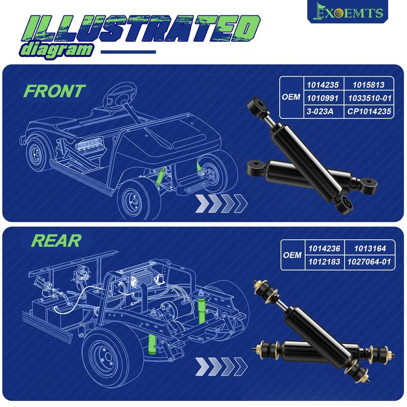Club Car Shocks, Golf Cart Front Rear Shocks for Club Car DS 1988-up, Precedent 2004-up Gas & Electric Models, Golf Cart Shocks Absorbers, Replaces OEM #1014235 1015813 1010991 1014236, 4PCS