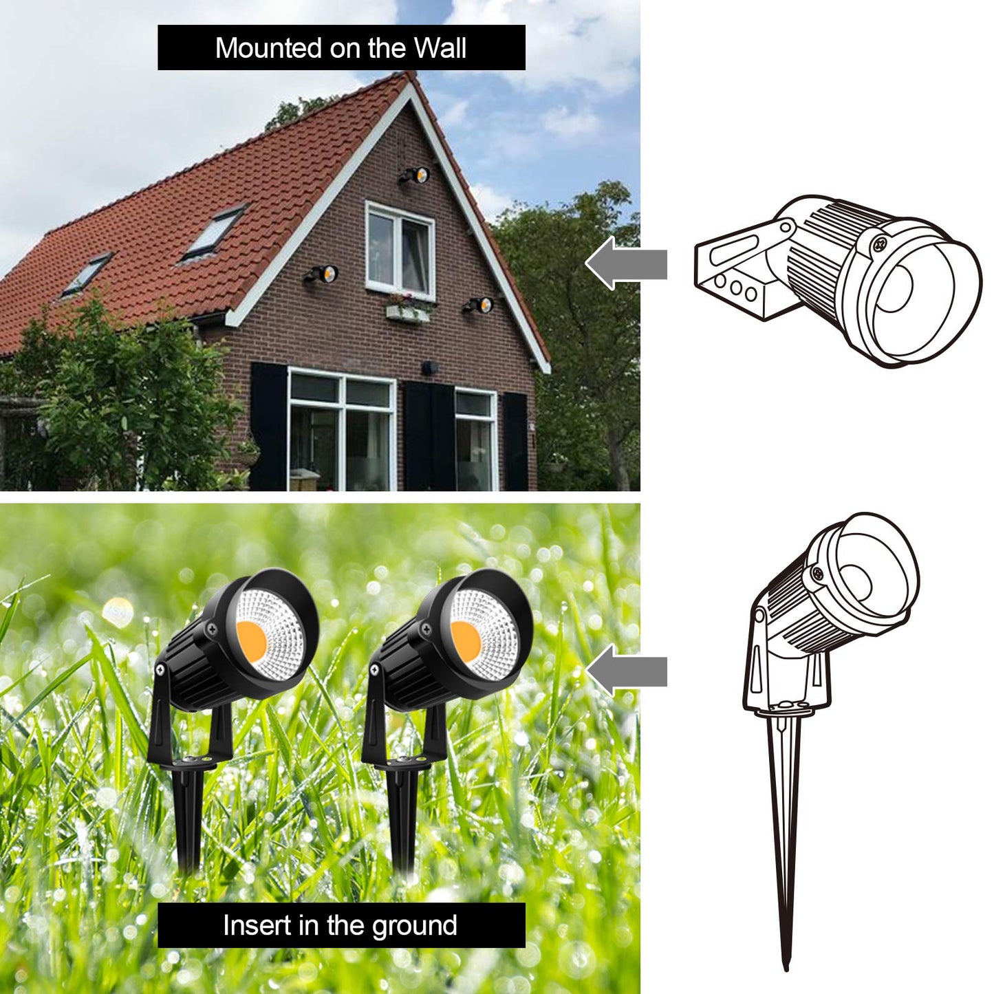 ZUCKEO 10W Landscape Lighting Low Voltage LED Landscape Lights, IP66 Waterproof Landscape Spotlights Yard Lawn Garden Outdoor Lights 12V 24V 1000LM Warm White (12Pack with Connectors)