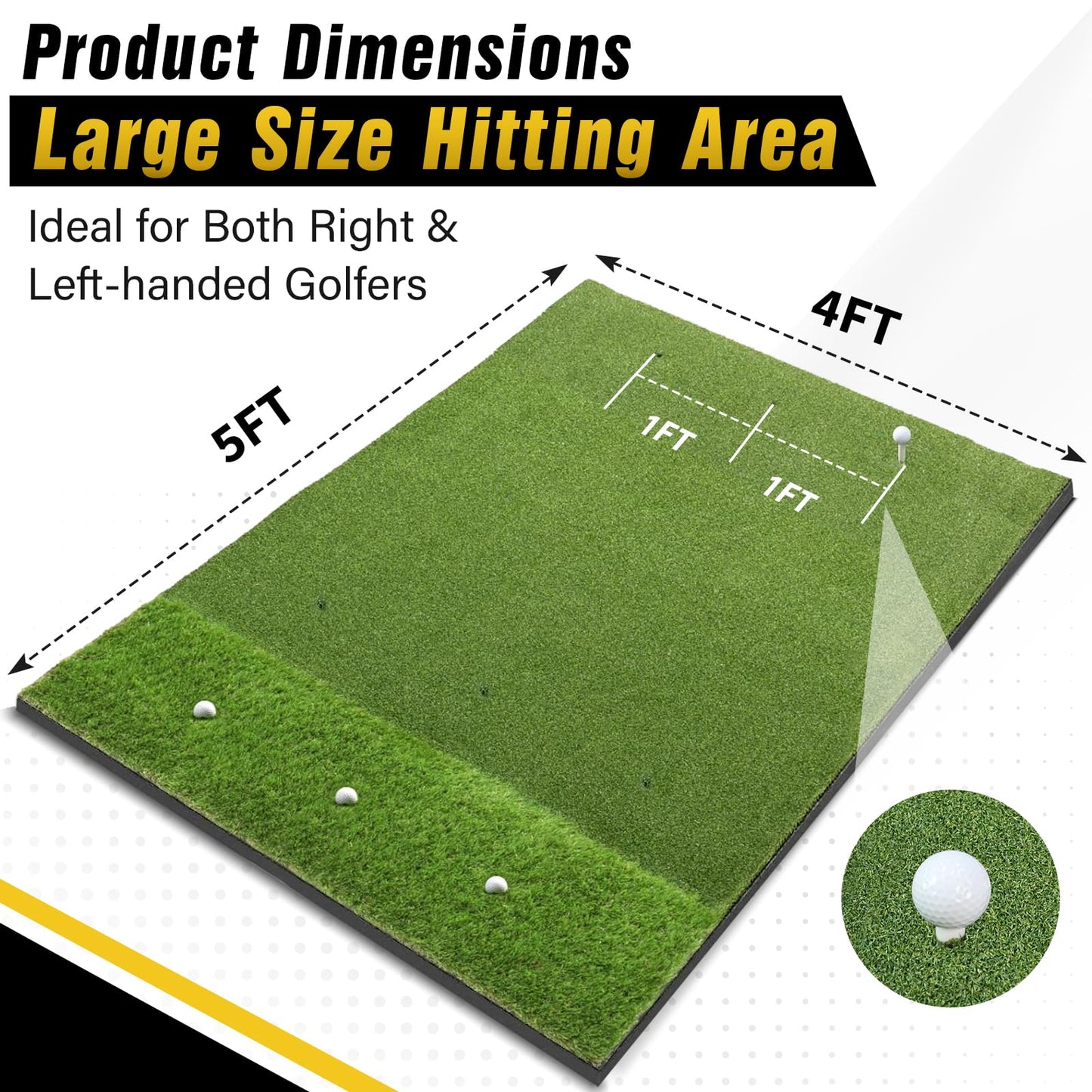 Dual-Turf Golf Mat 31mm: 5X3ft Extra Large Golf Hitting Mats Practice Outdoor Indoor, High-Density Artificial Turf Matt for Garage Simulator Chipping Driving Training, Ideal Gifts for Men Dad