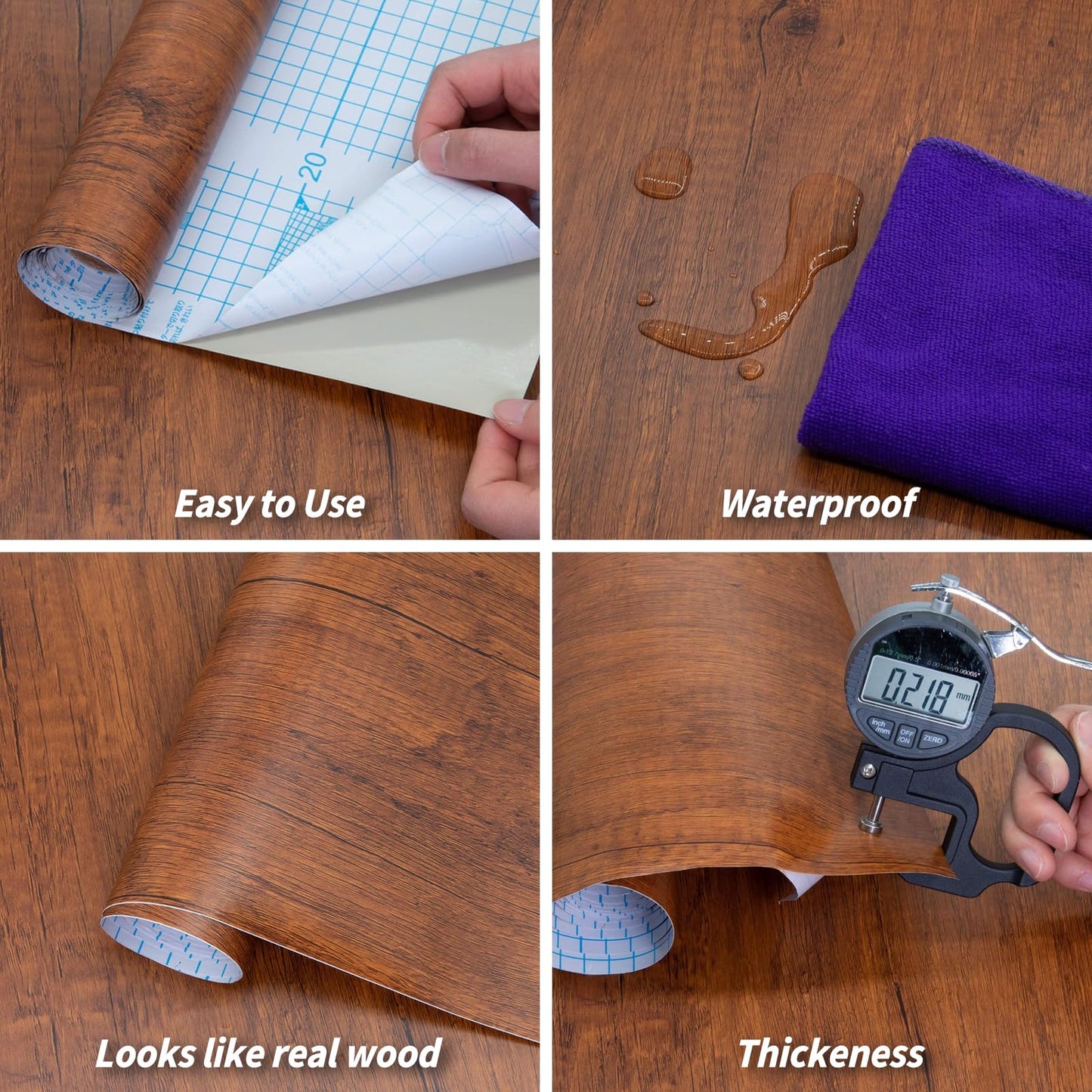 Decoroom Wood Grain Contact Paper with Tools, 17.71" X 118" Brown Peel and Stick Wallpaper, Self-Adhesive Wood Wallpaper Removable for Old Furniture Kitchen Cabinets