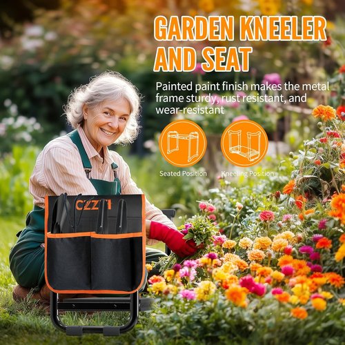 CZZXI Garden Kneeler and Seat - Heavy-Duty Gardening Stool with Tool Pouch | Comfortable & Durable Design