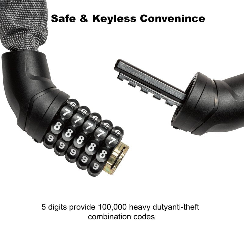 Via Velo Bike Chain Lock, 5-Digit Resettable Combination Heavy Duty Anti-Theft Bicycle Lock, 2.95 Ft Security Bike Locks for Scooter, Motorcycle, Gate, Fence, Valuables Etc